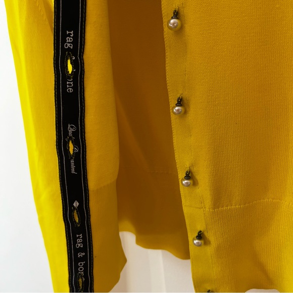 Rag & Bone Women’s Yellow Cardigan Faux Pearl Buttons Sweater Size Medium - Picture 12 of 14